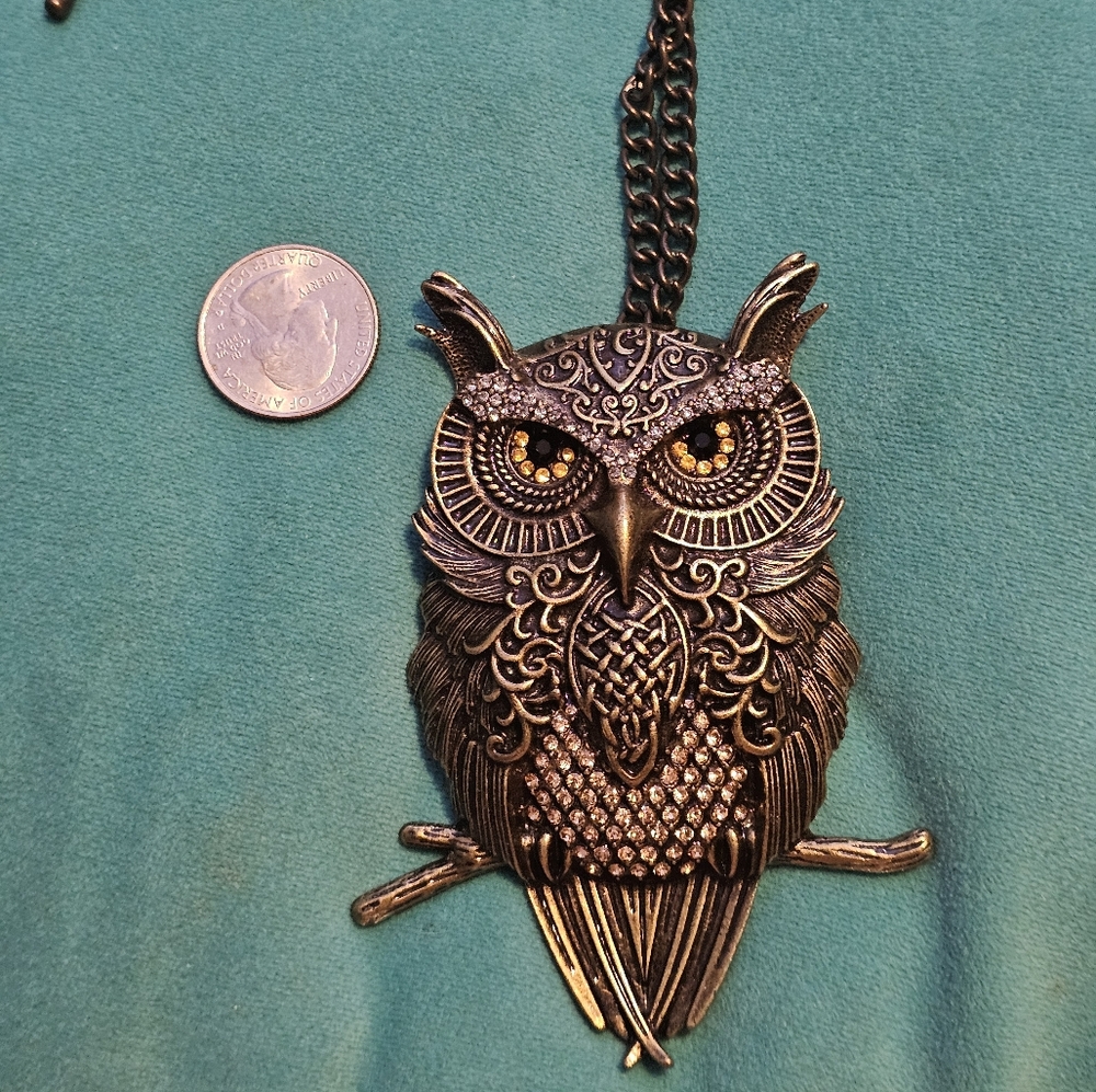 Antique Gold Owl Pendant Necklace